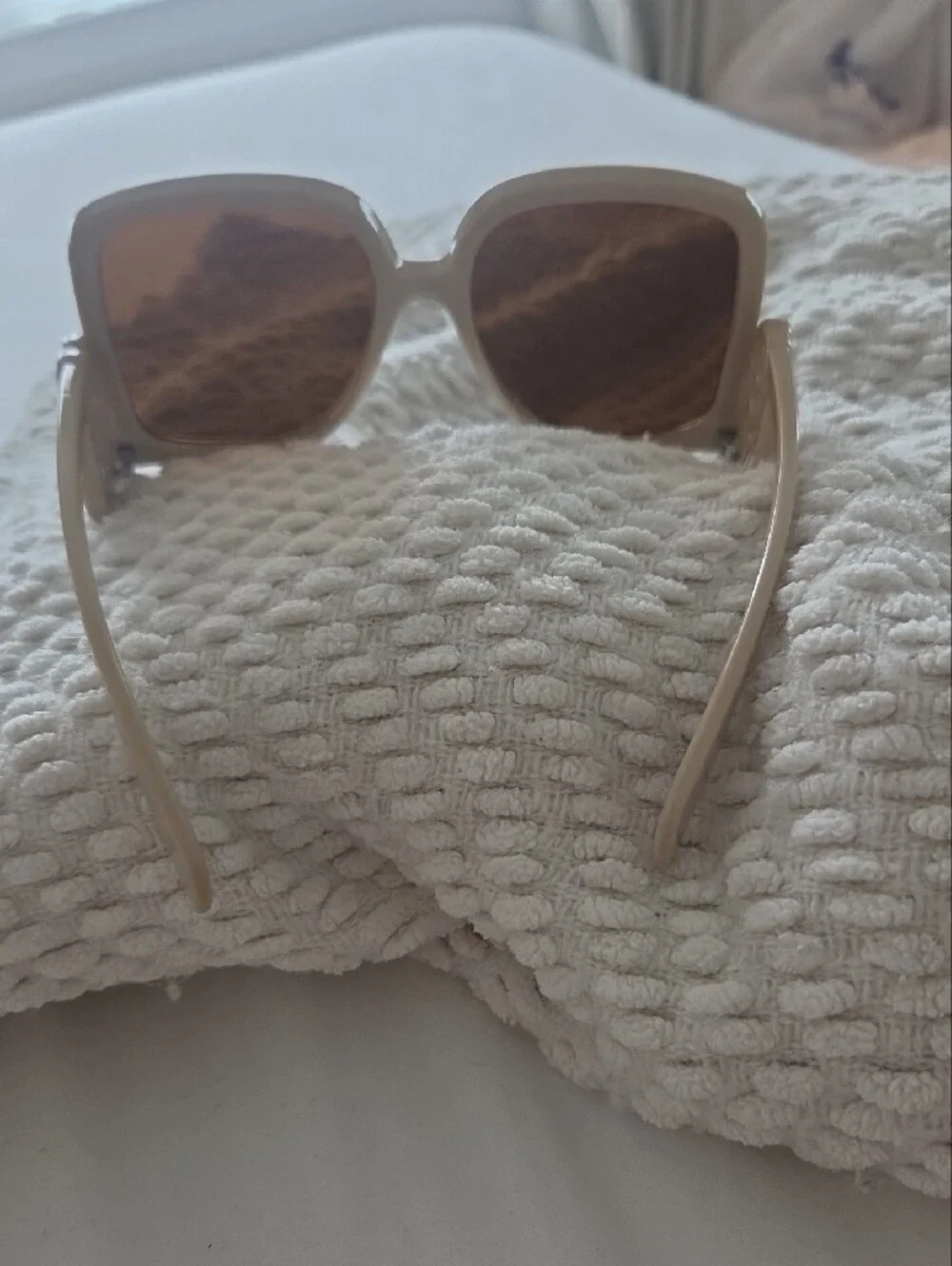 Cream Square Sunglasses with Brown Lenses